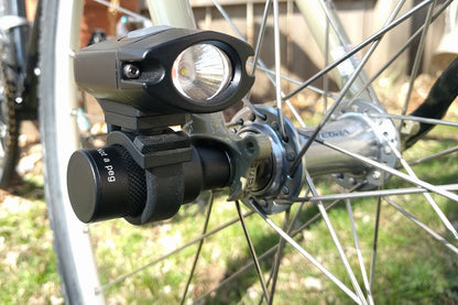 Problem Solvers Quick Release Nut Light Mount - Shown mounted on bike with light